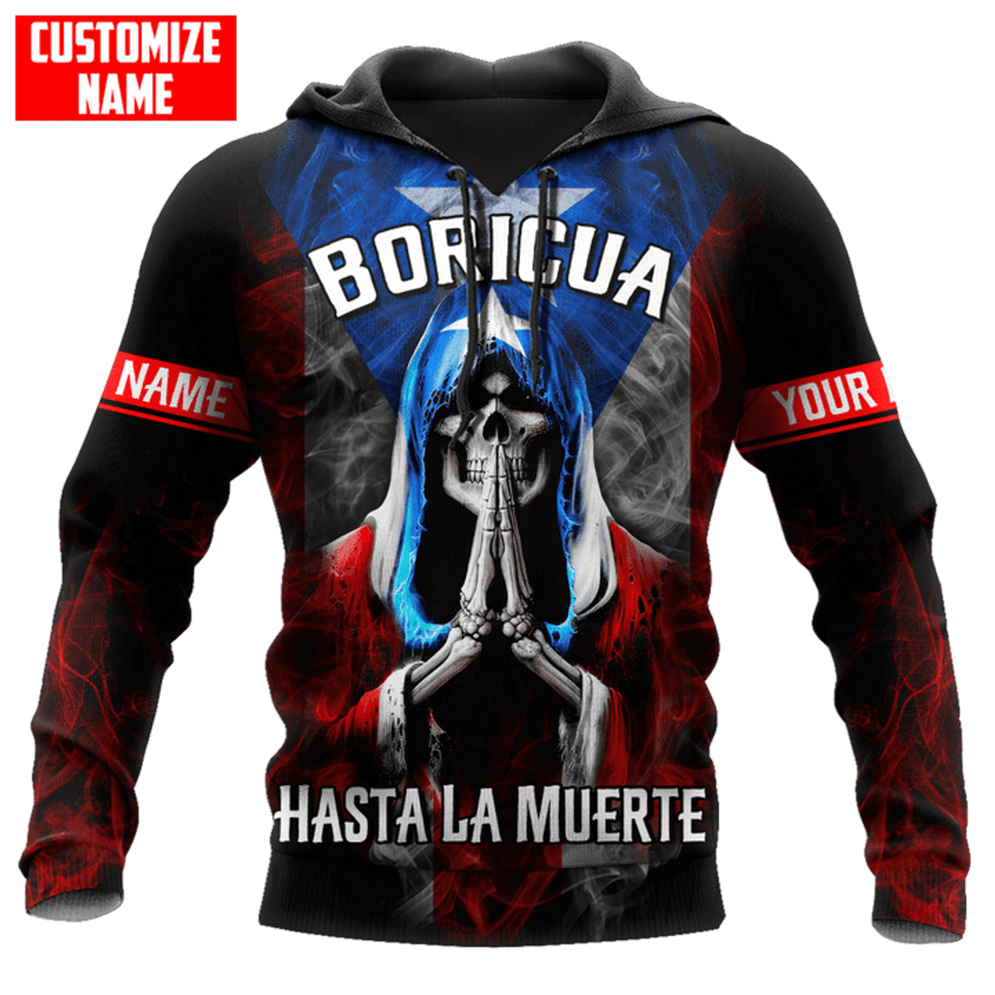 FUNSTUFFPRINT Personalized Peurto Rico Skull Boricua Hasta La Muerte 3D Hoodie and Zip Hoodie