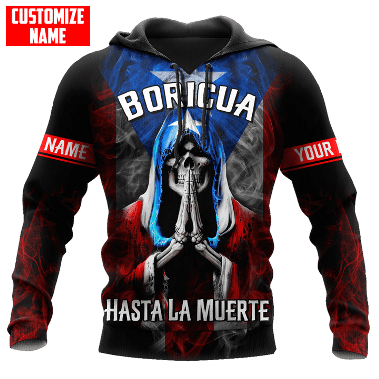 FUNSTUFFPRINT Personalized Peurto Rico Skull Boricua Hasta La Muerte 3D Hoodie and Zip Hoodie