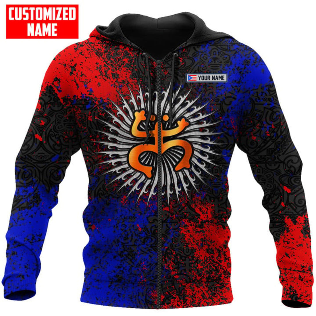 FUNSTUFFPRINT Personalized Peurto Rico Color Dust 3D Hoodie and Zip Hoodie