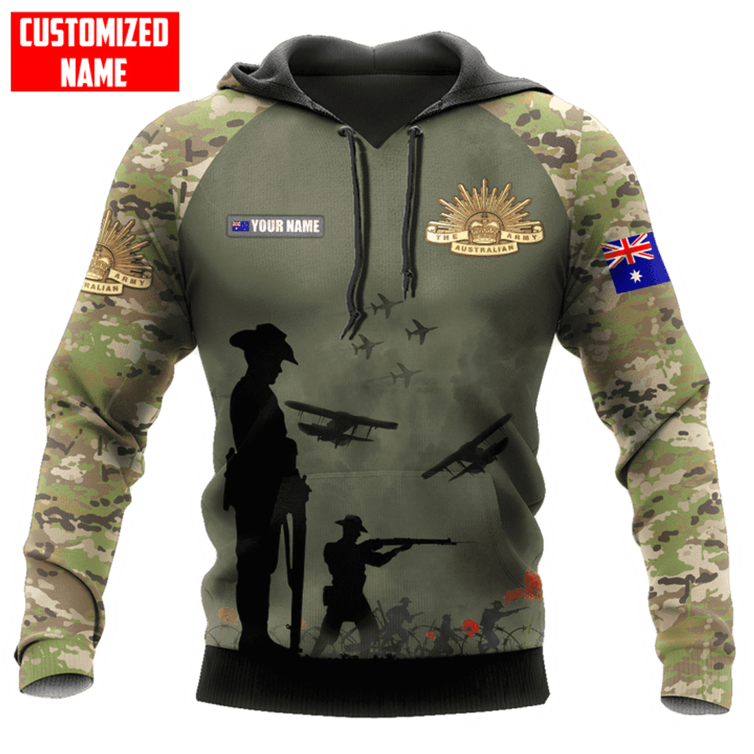 FUNSTUFFPRINT Personalized The Australian Army Camo 3D Hoodie and Zip Hoodie