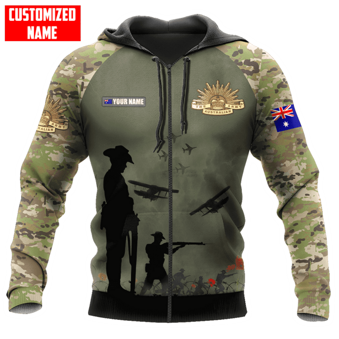 FUNSTUFFPRINT Personalized The Australian Army Camo 3D Hoodie and Zip Hoodie