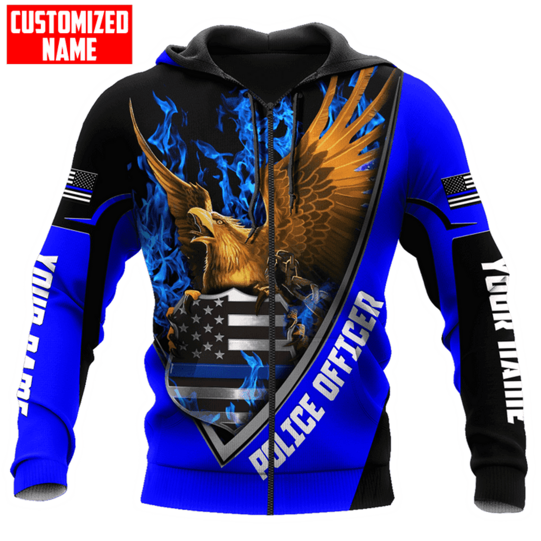 FUNSTUFFPRINT Personalized Police Officer Eagle 3D Hoodie and Zip Hoodie