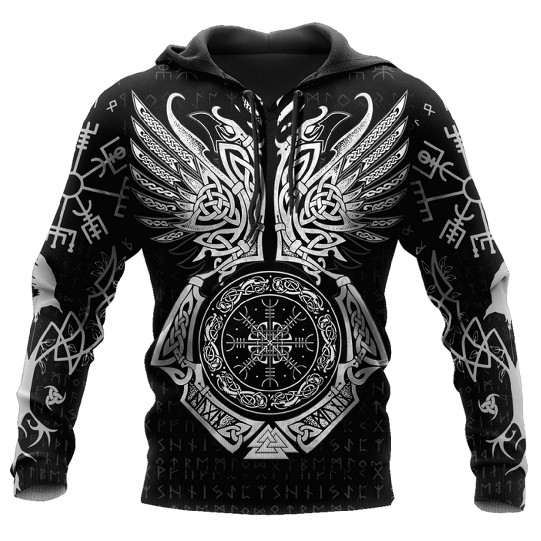FUNSTUFFPRINT Viking Raven Of Odin Tattoo 3D Hoodie and Zip Hoodie