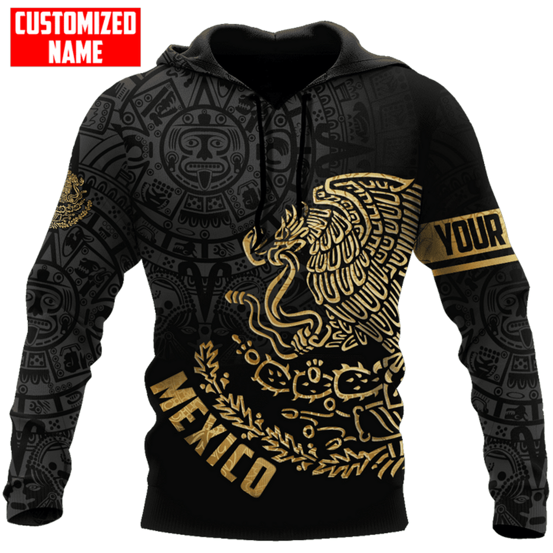 FUNSTUFFPRINT Personalized Mexico Aztec Calendar Gold 3D Hoodie and Zip Hoodie