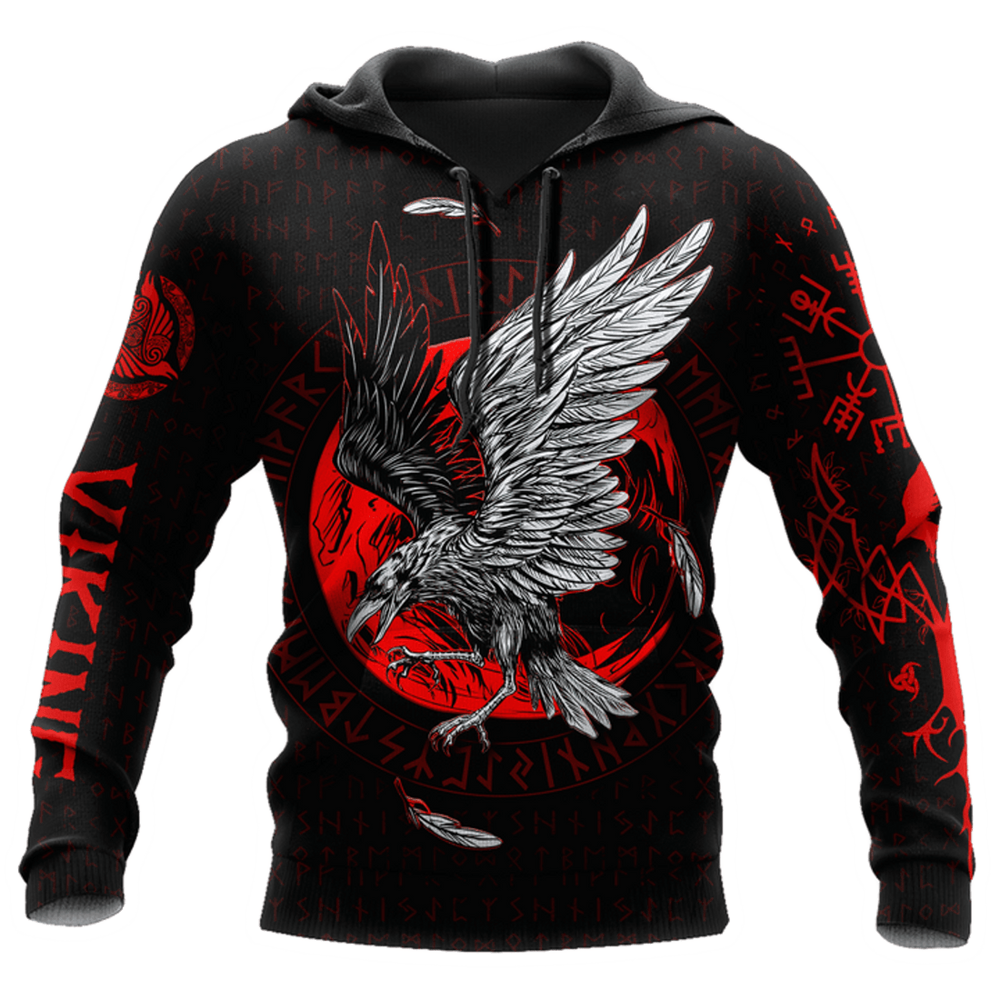 FUNSTUFFPRINT Viking Raven Red Moon Circle 3D Hoodie and Zip Hoodie