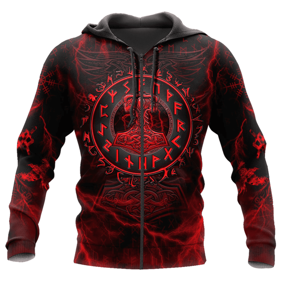 FUNSTUFFPRINT Viking Mjolnir Hammer Of Thor Red Thunder 3D Hoodie and Zip Hoodie