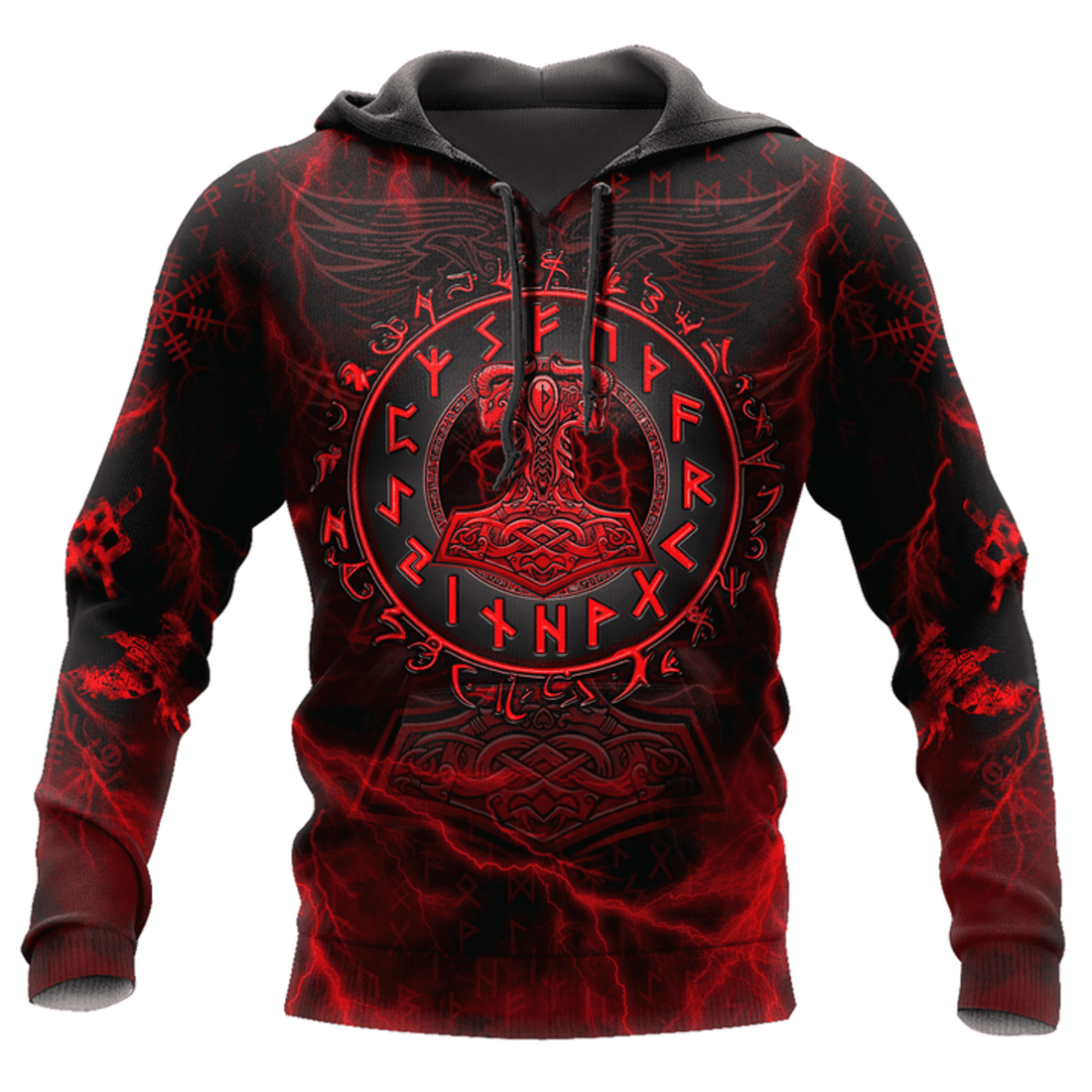 FUNSTUFFPRINT Viking Mjolnir Hammer Of Thor Red Thunder 3D Hoodie and Zip Hoodie