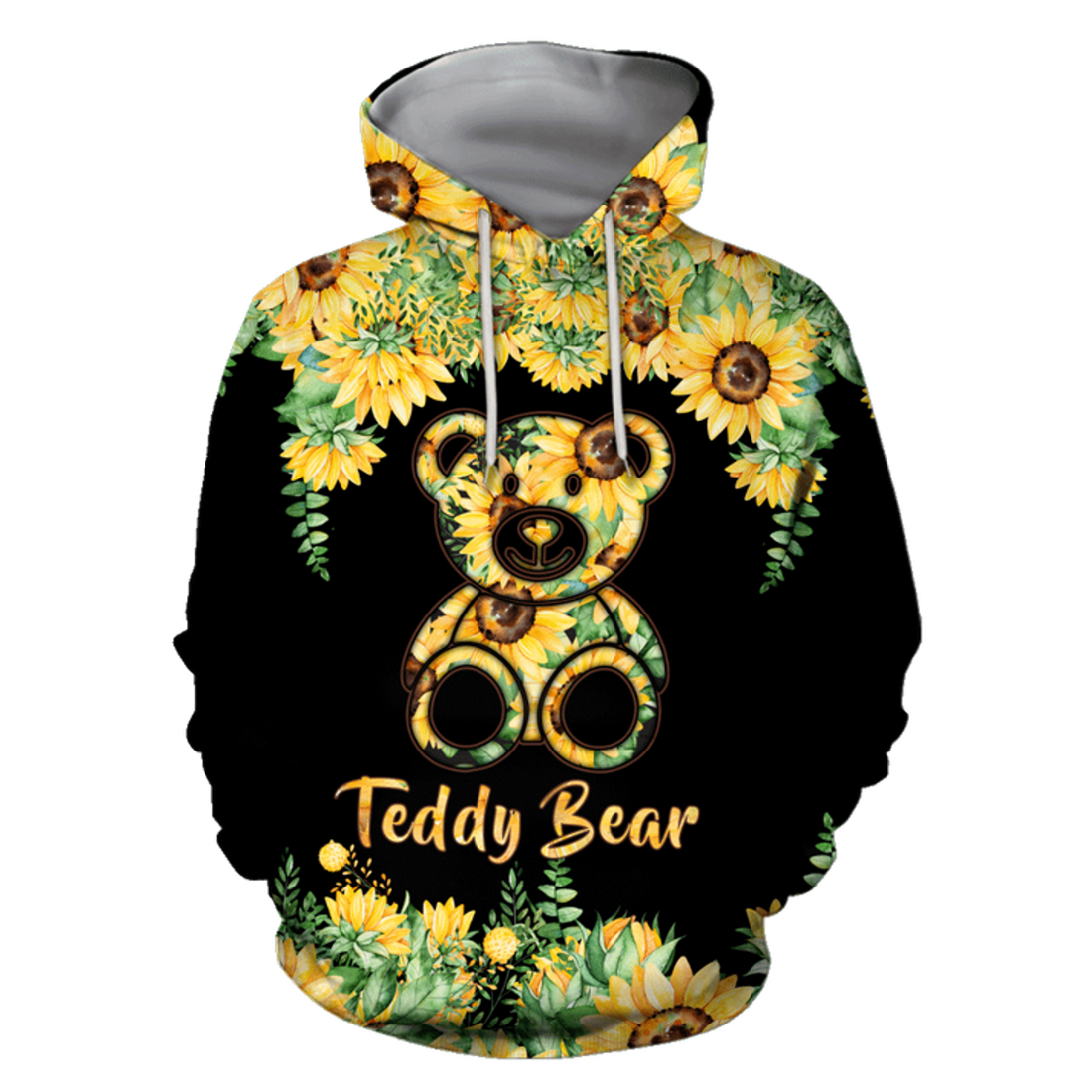 FUNSTUFFPRINT Sunflower Teddy Bear 3D Hoodie and Zip Hoodie