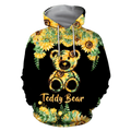 FUNSTUFFPRINT Sunflower Teddy Bear 3D Hoodie and Zip Hoodie