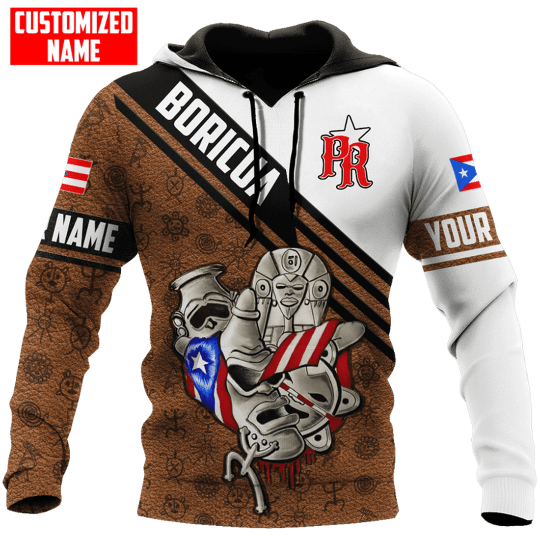 FUNSTUFFPRINT Personalized Puerto Rico Boricua Tattoo 3D Hoodie and Zip Hoodie