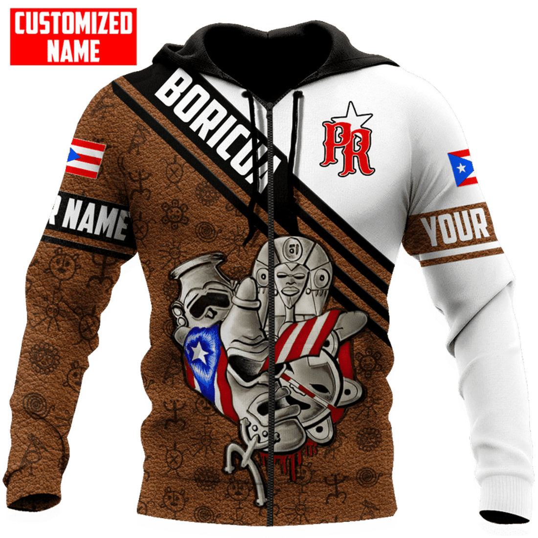 FUNSTUFFPRINT Personalized Puerto Rico Boricua Tattoo 3D Hoodie and Zip Hoodie