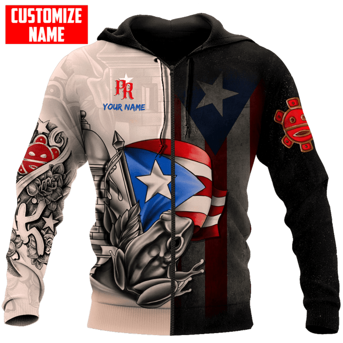 FUNSTUFFPRINT Personalized Puerto Rico Line 3D Hoodie and Zip Hoodie