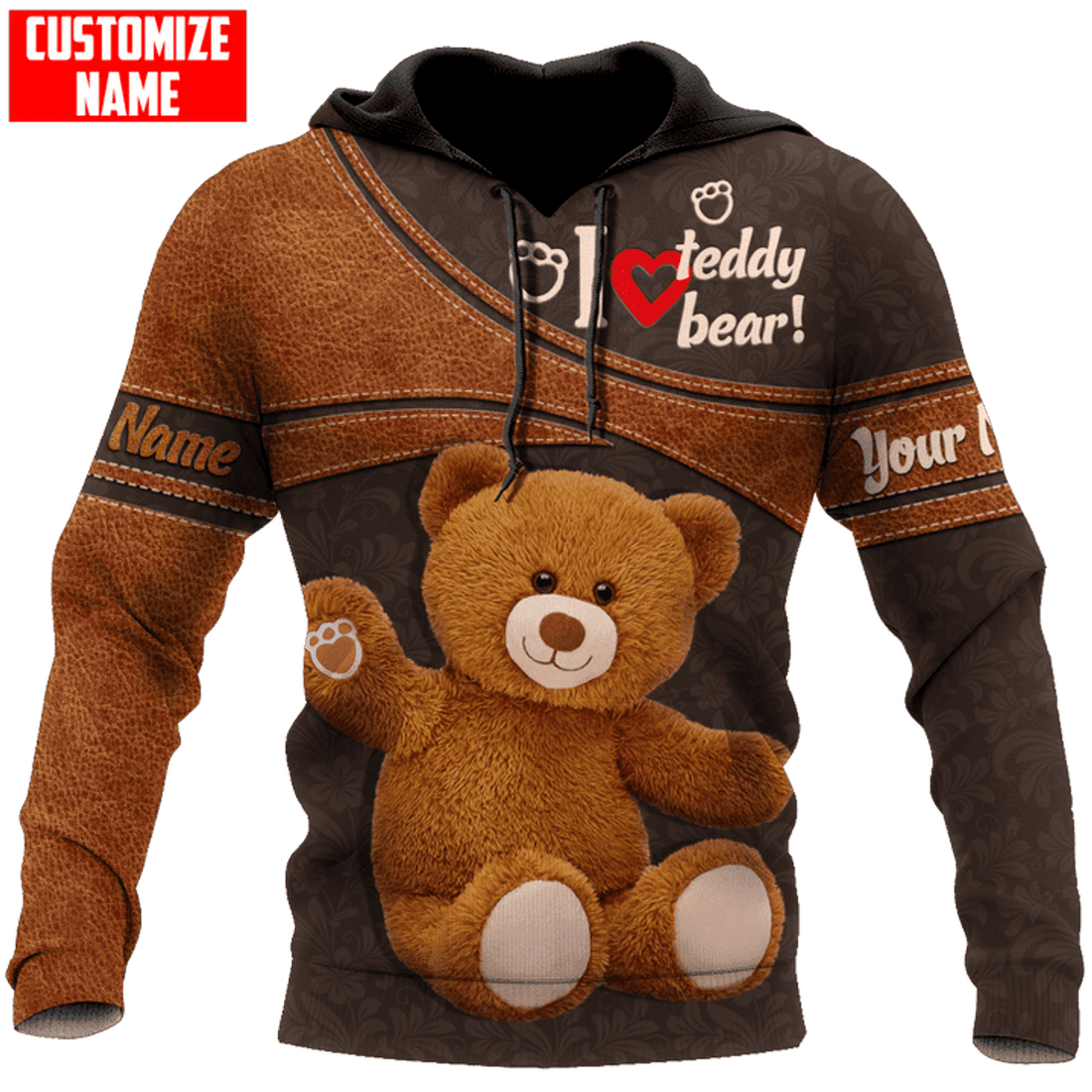 FUNSTUFFPRINT Personalized I Love Teddy Bear All Over Printed Combo Hoodie And Sweatpant 3D Hoodie and Zip Hoodie
