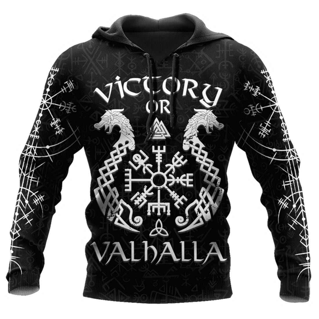 FUNSTUFFPRINT Viking Victory or Valhalla Tattoo Black 3D Hoodie and Zip Hoodie