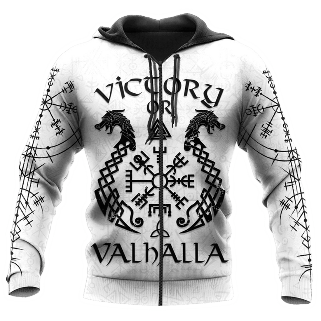 FUNSTUFFPRINT Viking Victory or Valhalla Tatoo White 3D Hoodie and Zip Hoodie