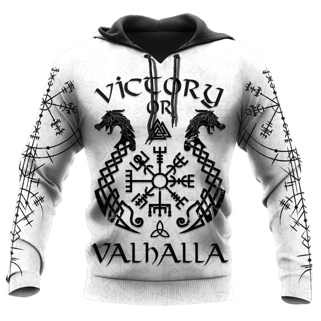 FUNSTUFFPRINT Viking Victory or Valhalla Tatoo White 3D Hoodie and Zip Hoodie