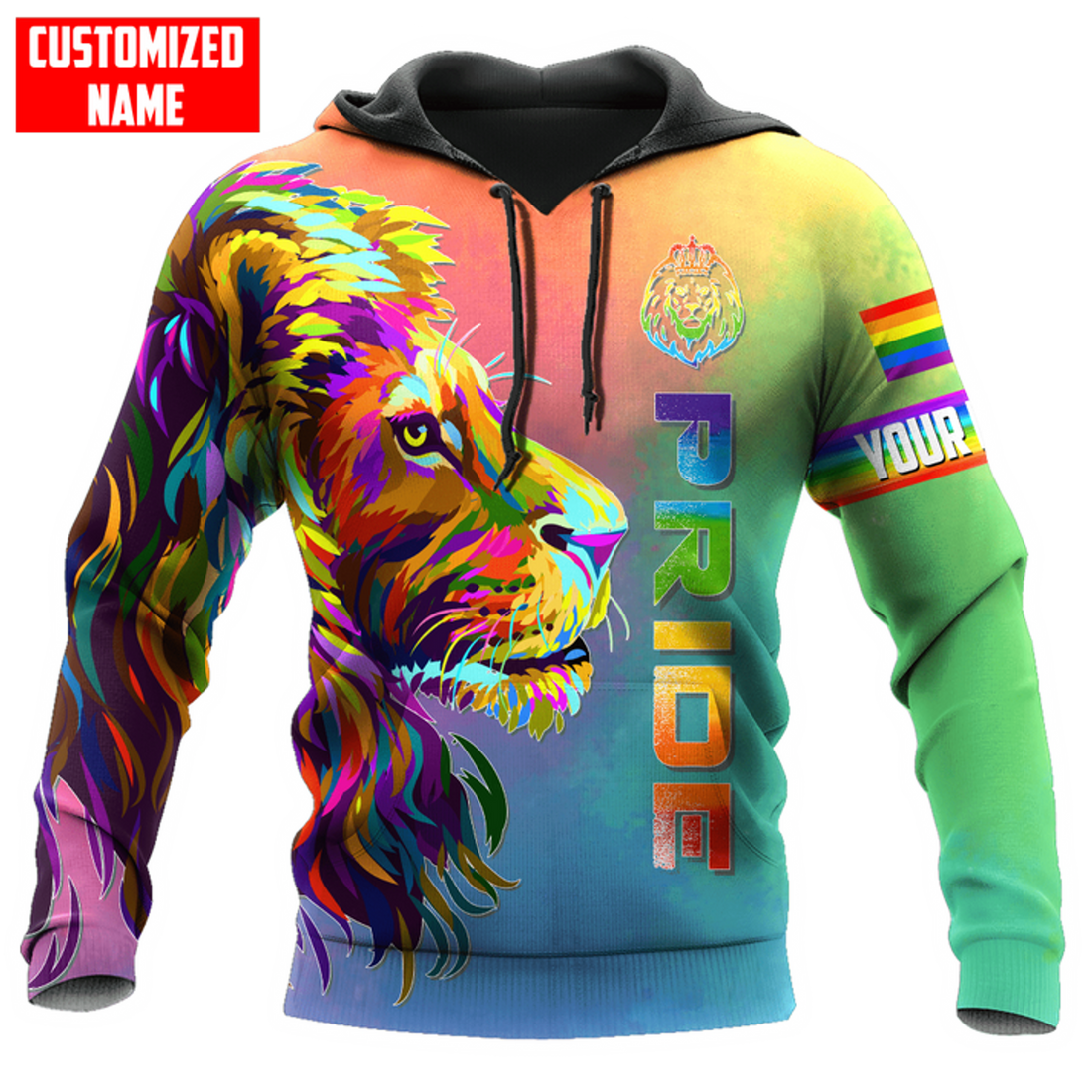 FUNSTUFFPRINT Personalized LGBT Lion Color PRIDE 2022 LGBTQ Flag 3D Unisex 3D Hoodie and Zip Hoodie