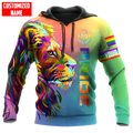 FUNSTUFFPRINT Personalized LGBT Lion Color PRIDE 2022 LGBTQ Flag 3D Unisex 3D Hoodie and Zip Hoodie
