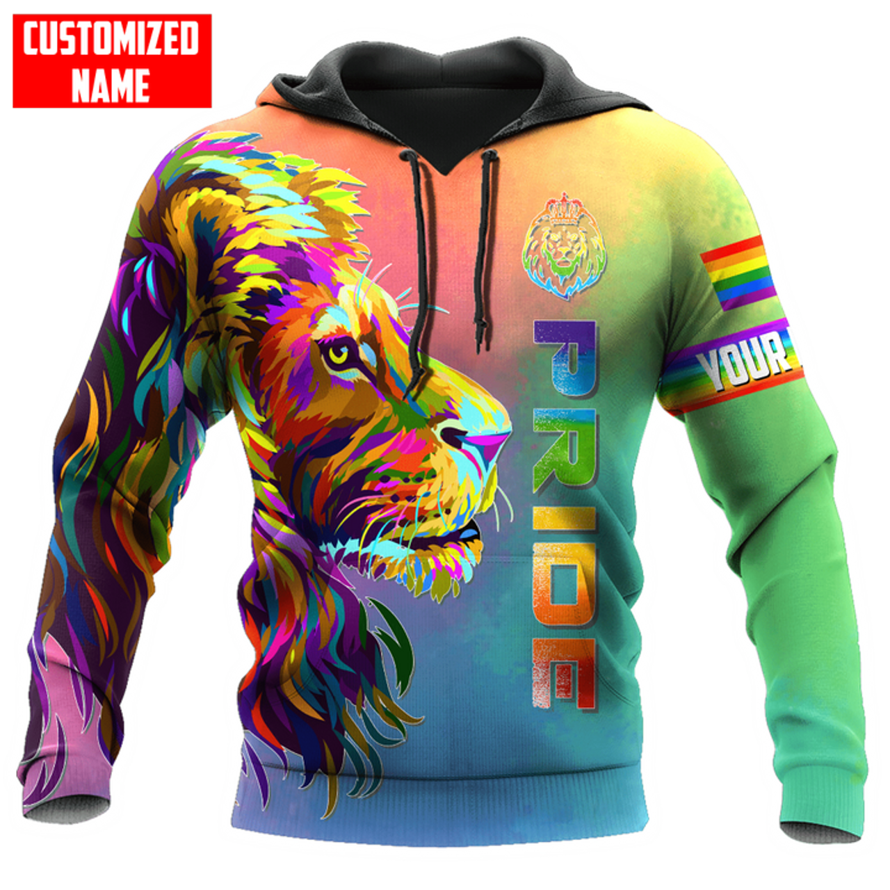 FUNSTUFFPRINT Personalized LGBT Lion Color PRIDE 2022 LGBTQ Flag 3D Unisex 3D Hoodie and Zip Hoodie