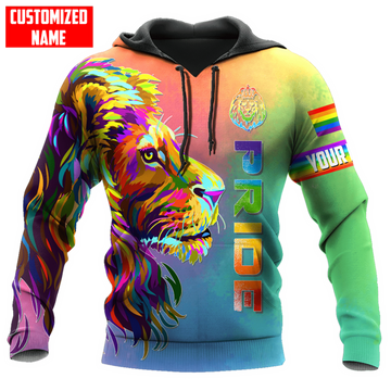 FUNSTUFFPRINT Personalized LGBT Lion Color PRIDE 2022 LGBTQ Flag 3D Unisex 3D Hoodie and Zip Hoodie