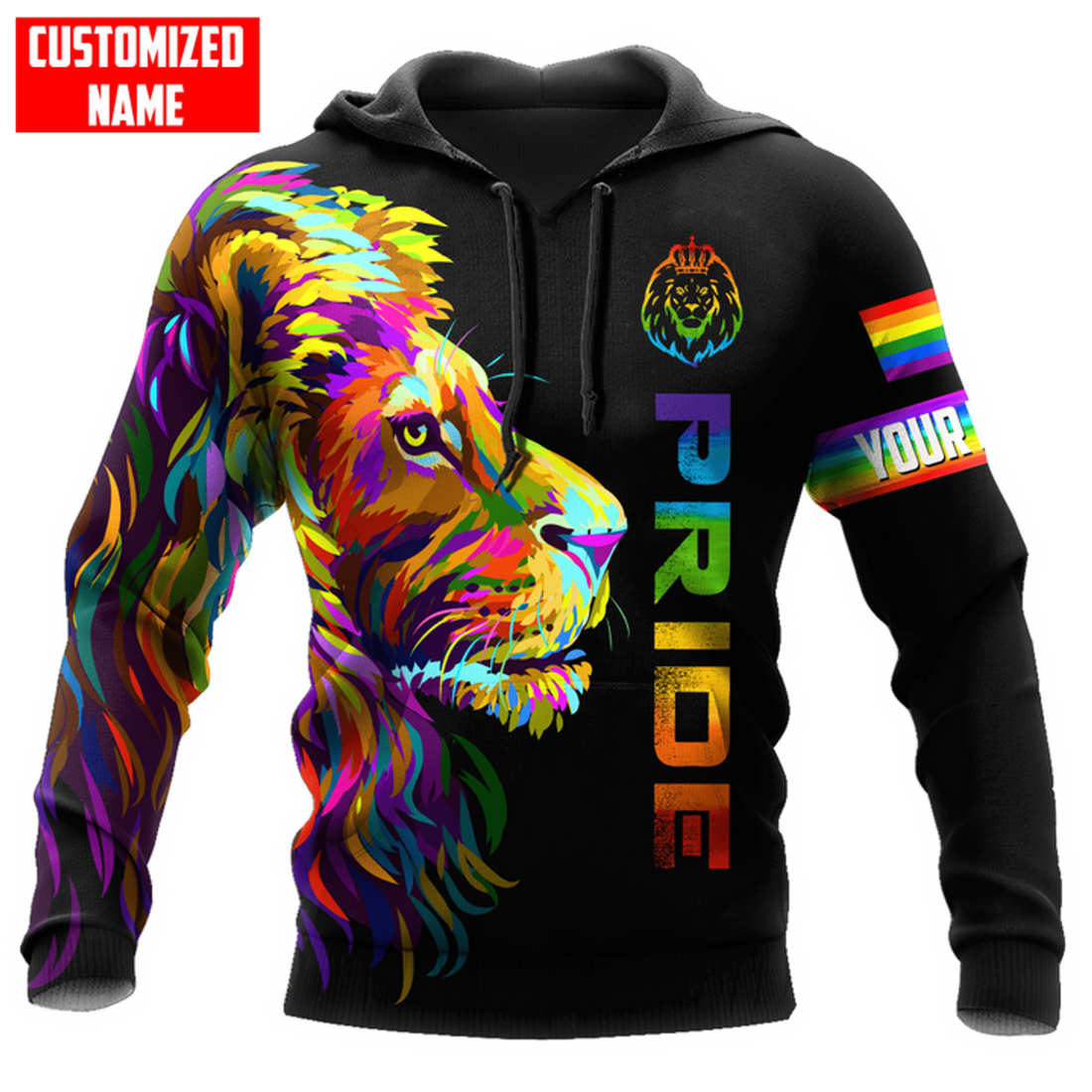 FUNSTUFFPRINT Personalized LGBT Lion PRIDE 2022 LGBTQ Flag Unisex 3D Hoodie and Zip Hoodie