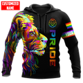 FUNSTUFFPRINT Personalized LGBT Lion PRIDE 2022 LGBTQ Flag Unisex 3D Hoodie and Zip Hoodie
