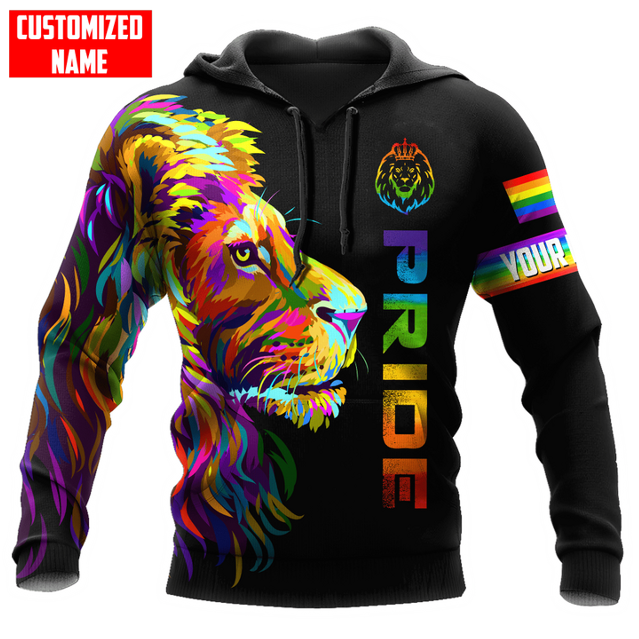 FUNSTUFFPRINT Personalized LGBT Lion PRIDE 2022 LGBTQ Flag Unisex 3D Hoodie and Zip Hoodie