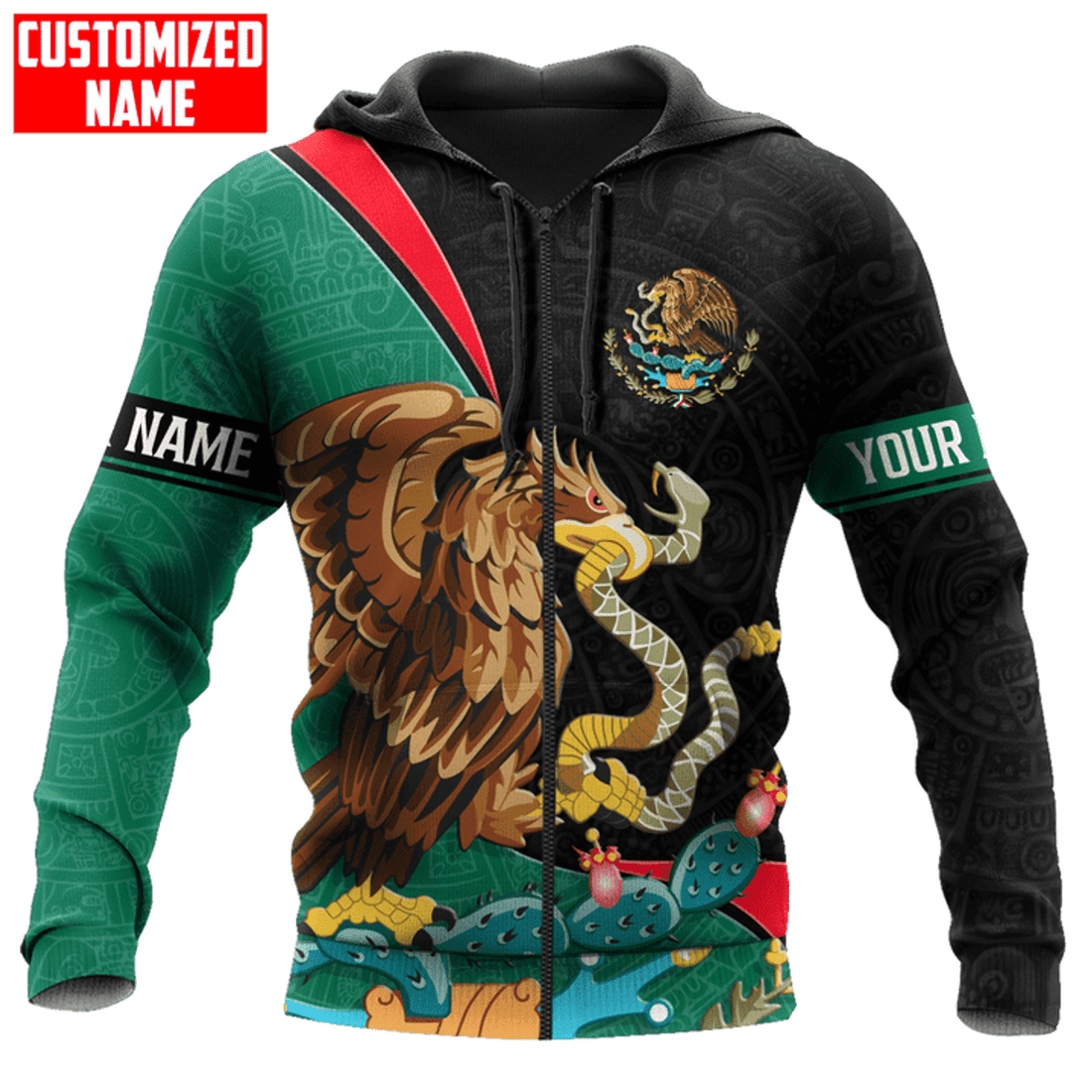 FUNSTUFFPRINT Customized Name Mexico All D Over Printed Unisex 3D Hoodie and Zip Hoodie