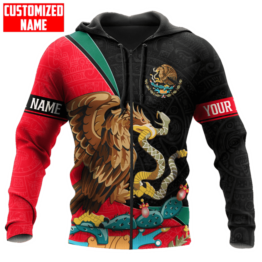 FUNSTUFFPRINT Customized Name Mexican 3D Hoodie and Zip Hoodie