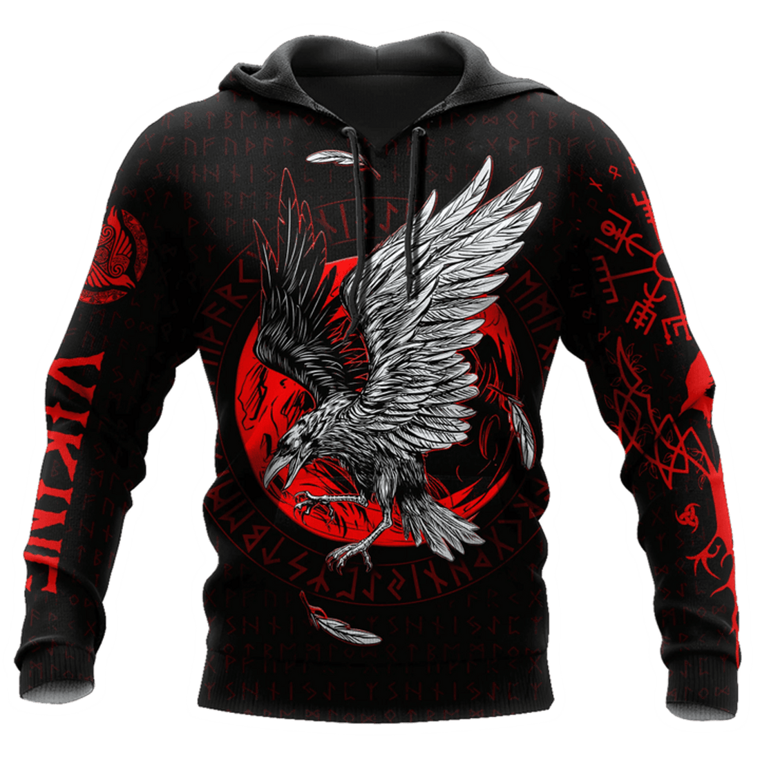 FUNSTUFFPRINT Viking Raven Red Moon Circle 3D Hoodie and Zip Hoodie
