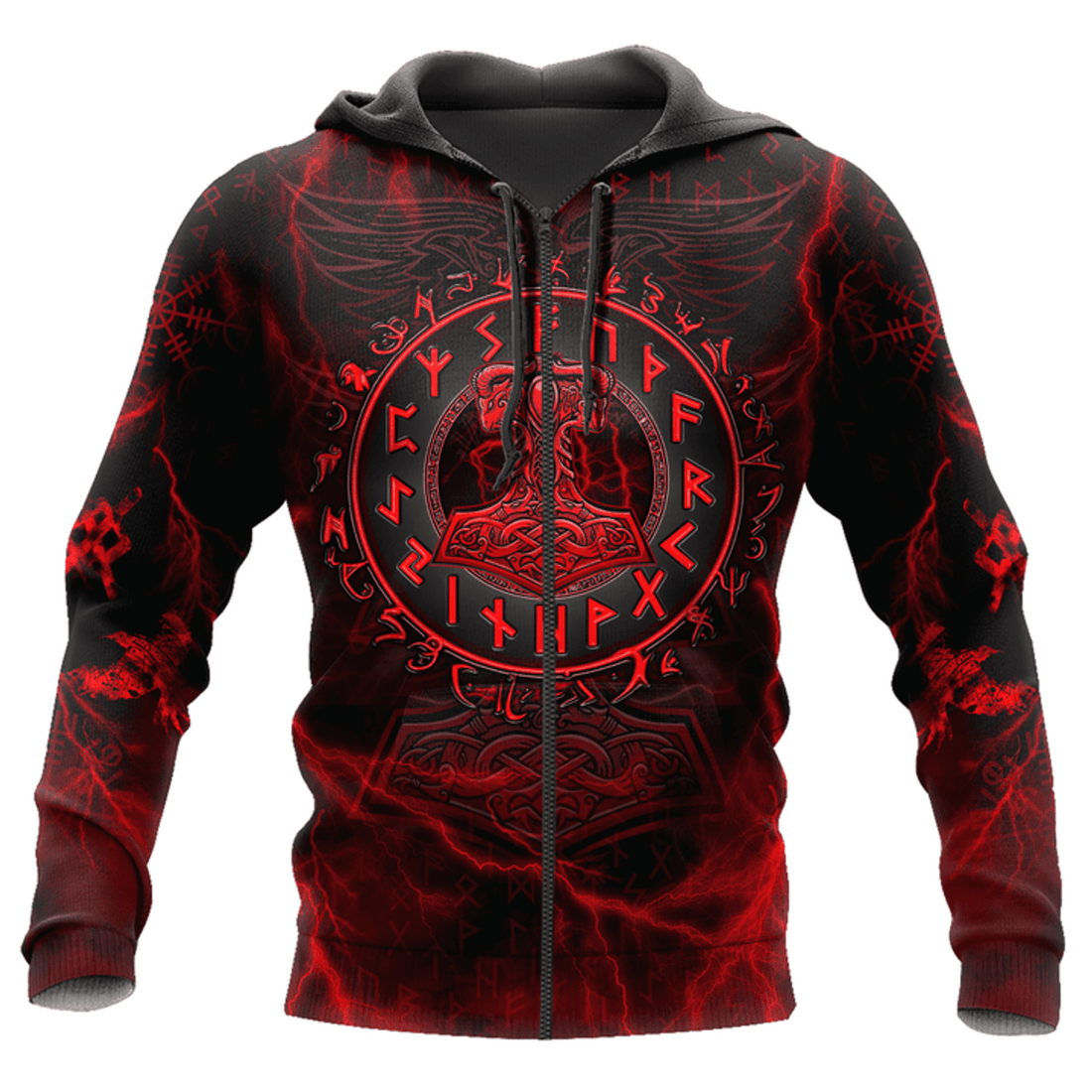 FUNSTUFFPRINT Viking Mjolnir Hammer Of Thor Red Thunder 3D Hoodie and Zip Hoodie
