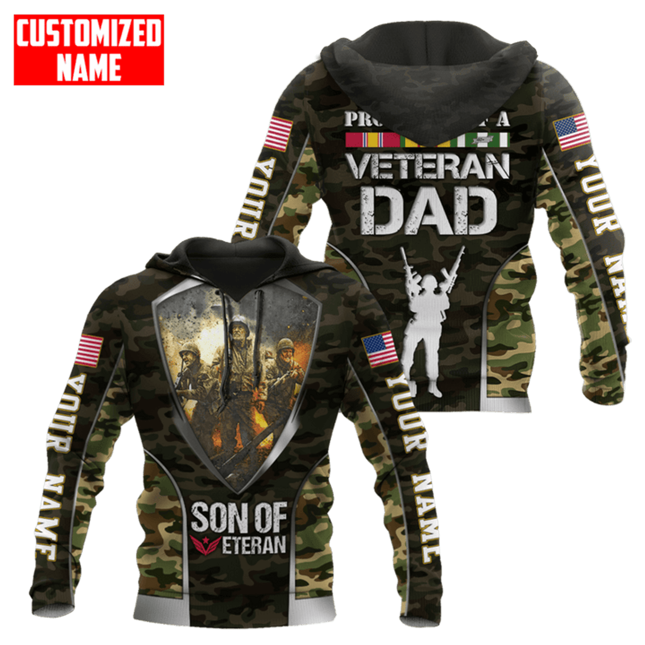 FUNSTUFFPRINT Proud Son Of A Veteran All Over Printed Unisex 3D Hoodie and Zip Hoodie