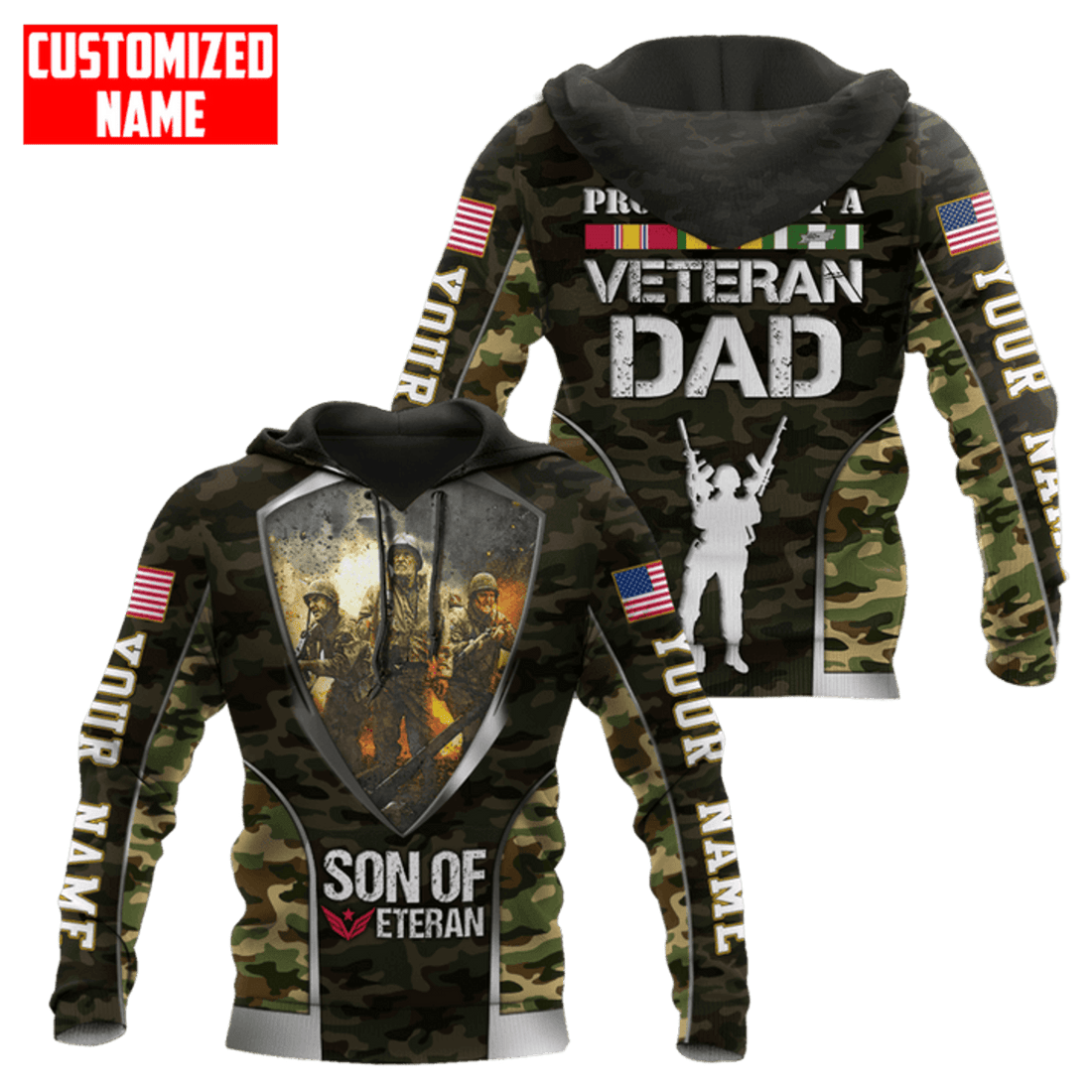 FUNSTUFFPRINT Proud Son Of A Veteran All Over Printed Unisex 3D Hoodie and Zip Hoodie