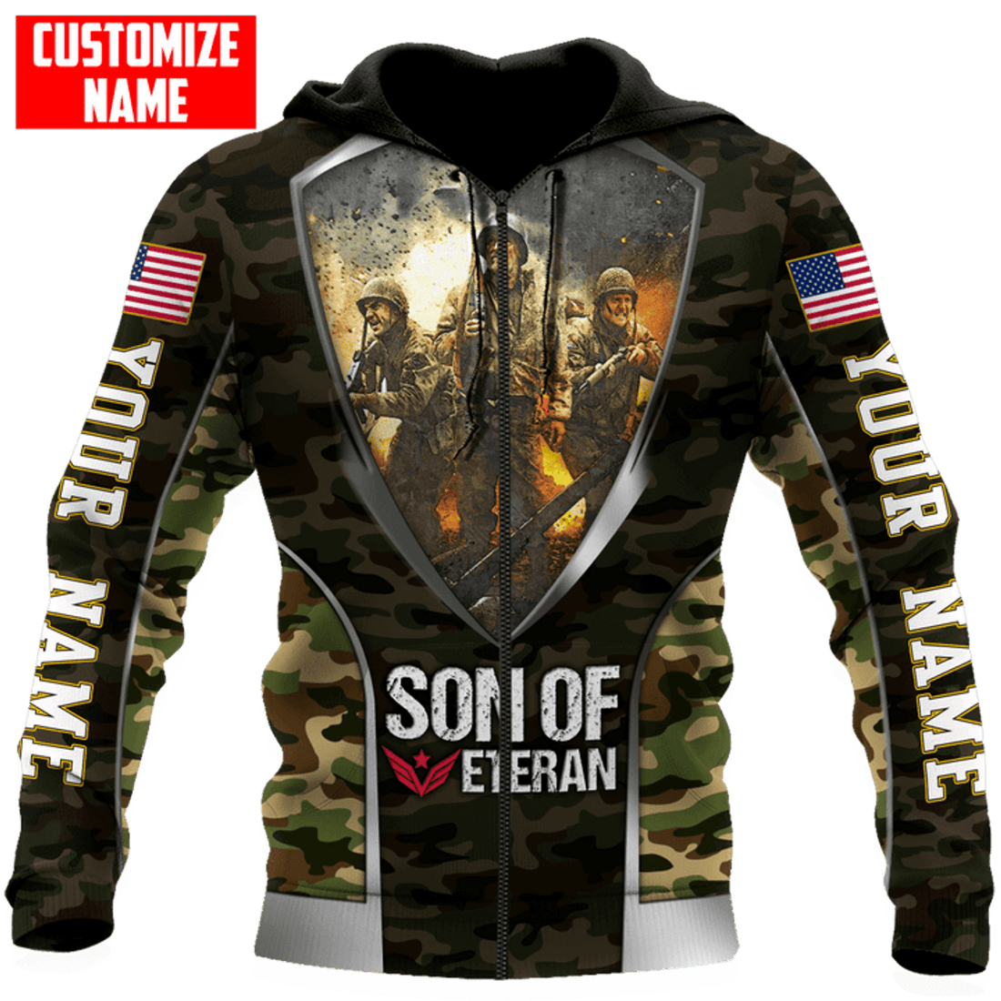 FUNSTUFFPRINT Proud Son Of A Veteran All Over Printed Unisex 3D Hoodie and Zip Hoodie