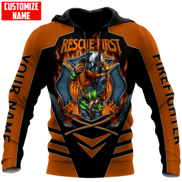 FUNSTUFFPRINT Customized Name Firefighter Rescue All D Over Printed Unisex 3D Hoodie and Zip Hoodie