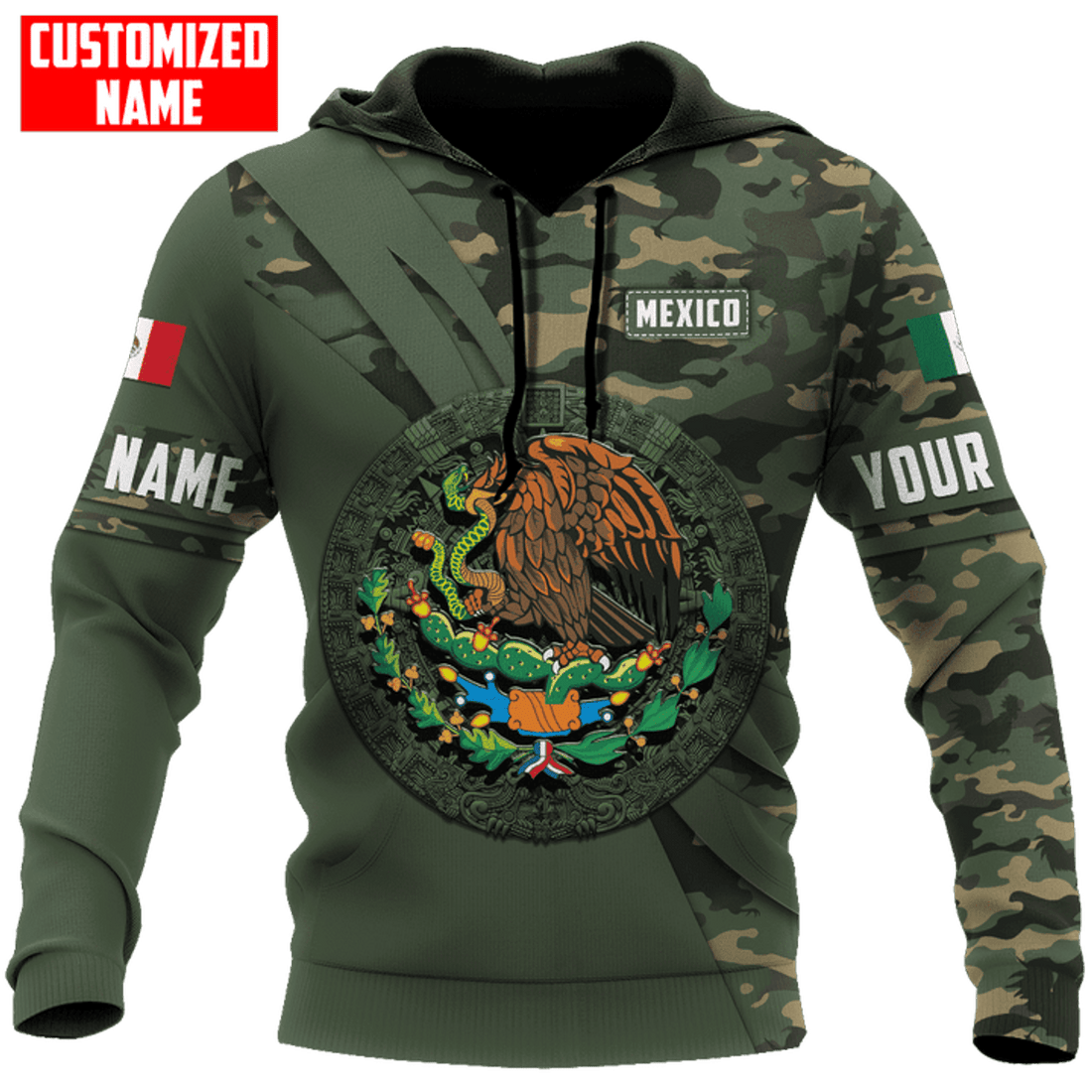 FUNSTUFFPRINT Customized Name Mexico Army D New All Over Printed 3D Hoodie and Zip Hoodie
