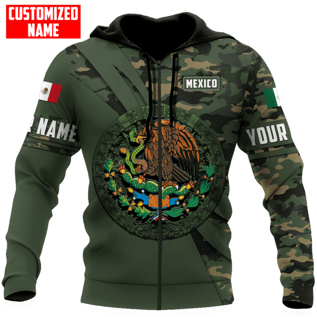 FUNSTUFFPRINT Customized Name Mexico Army D New All Over Printed 3D Hoodie and Zip Hoodie