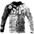 FUNSTUFFPRINT Viking Wolf Tattoo Valknut Vegvisir Black White D All Over 3D Hoodie and Zip Hoodie