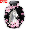 FUNSTUFFPRINT Personalized White Horse With Flower All Over Printed 3D Hoodie and Zip Hoodie