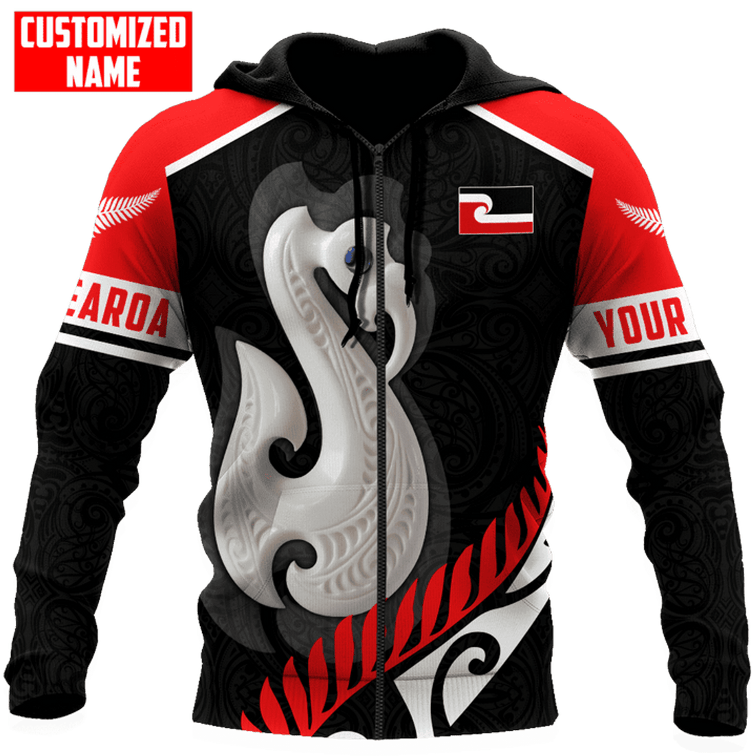 FUNSTUFFPRINT Personalized New Zealand Maori Aotearoa Fish Hook Manaia D Unisex 3D Hoodie and Zip Hoodie