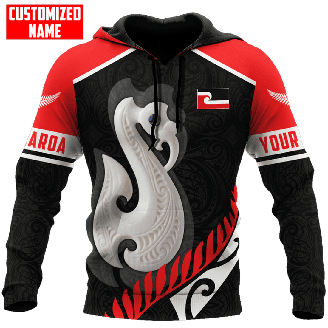 FUNSTUFFPRINT Personalized New Zealand Maori Aotearoa Fish Hook Manaia D Unisex 3D Hoodie and Zip Hoodie