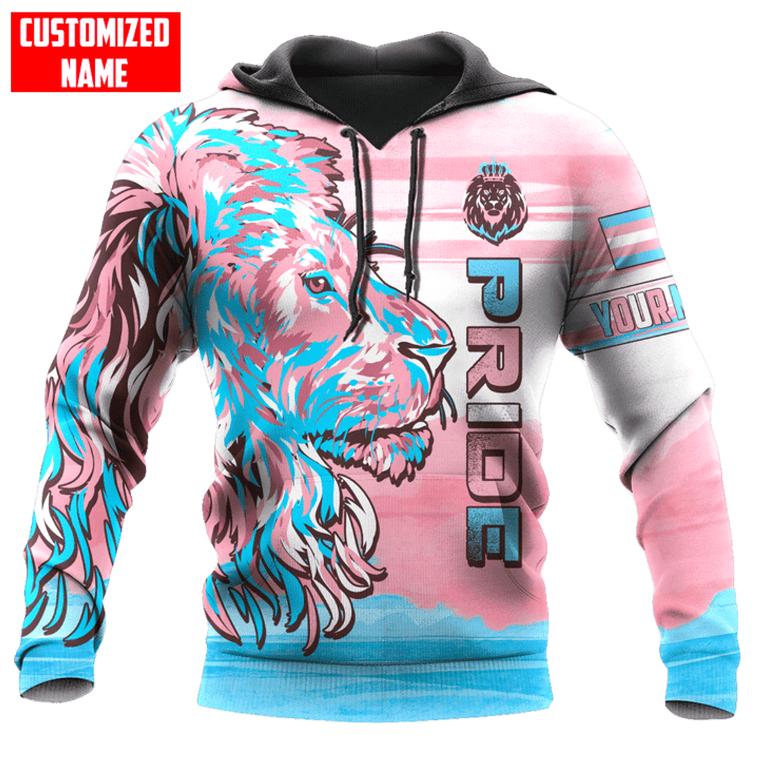 FUNSTUFFPRINT Personalized LGBT Lion PRIDE Transgender Color 3D Unisex 3D Hoodie and Zip Hoodie