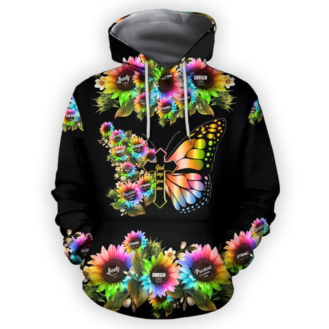 FUNSTUFFPRINT Butterfly Sunflower God say You Are All Over Printed 3D Hoodie and Zip Hoodie