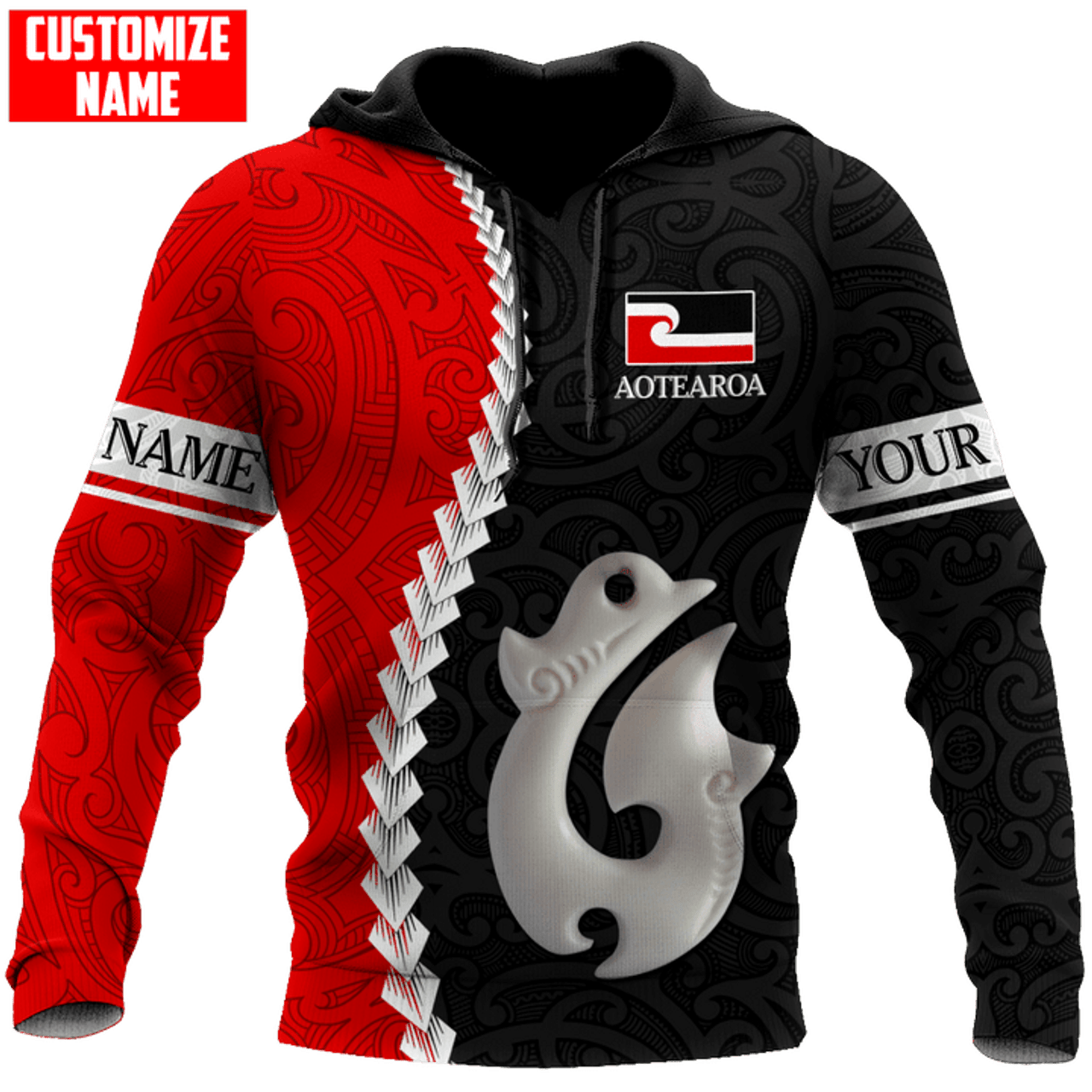 FUNSTUFFPRINT- Personalized New Zealand Aotearoa Fishing Hook Manaia 3D Hoodie and Zip Hoodie