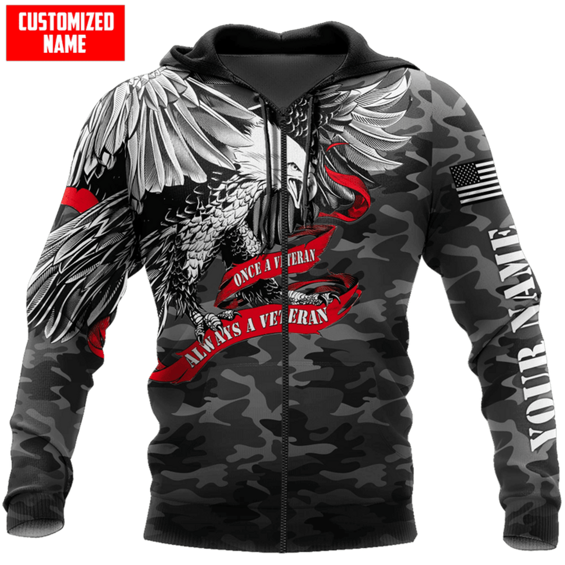 FUNSTUFFPRINT - Veteran Once A Veteran Always A Veteran Printed 3D Hoodie and Zip Hoodie