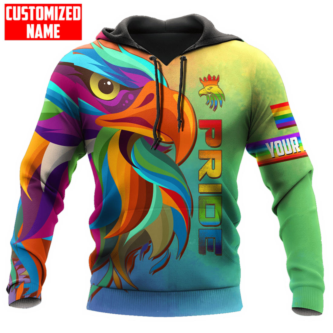 FUNSTUFFPRINT Personalized LGBT Eagle Color PRIDE 2022 LGBTQ Flag 3D Hoodie and Zip Hoodie