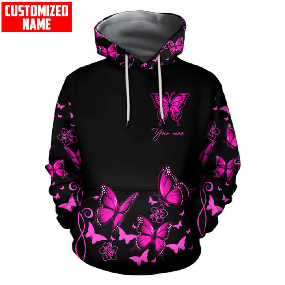 FUNSTUFFPRINT Customized Name Butterfly All Over Printed 3D Hoodie and Zip Hoodie