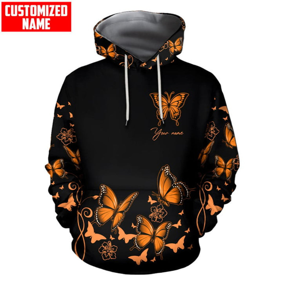 FUNSTUFFPRINT Customized Name Butterfly All Over Printed 3D Hoodie and Zip Hoodie
