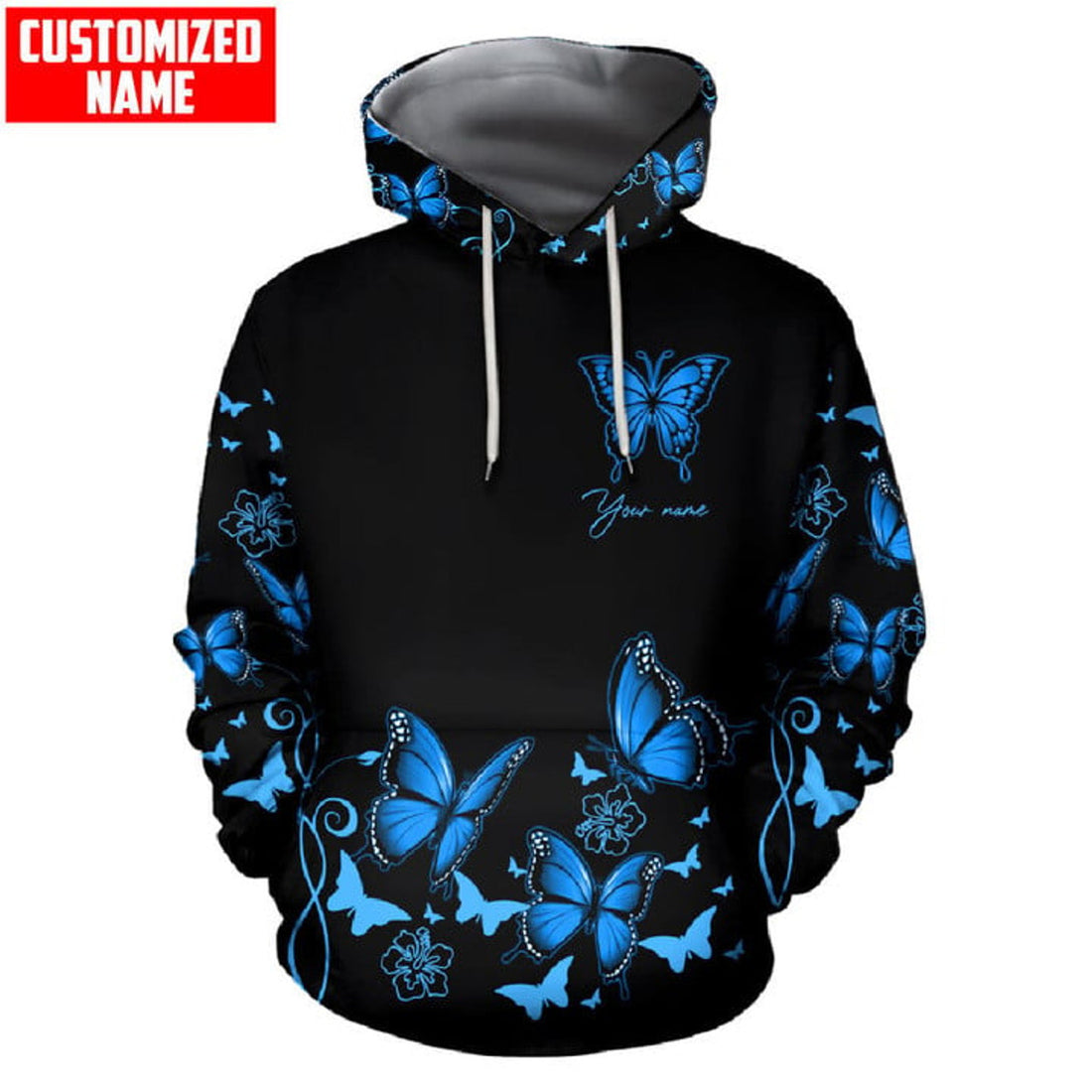 FUNSTUFFPRINT Customized Name Butterfly All Over Printed 3D Hoodie and Zip Hoodie