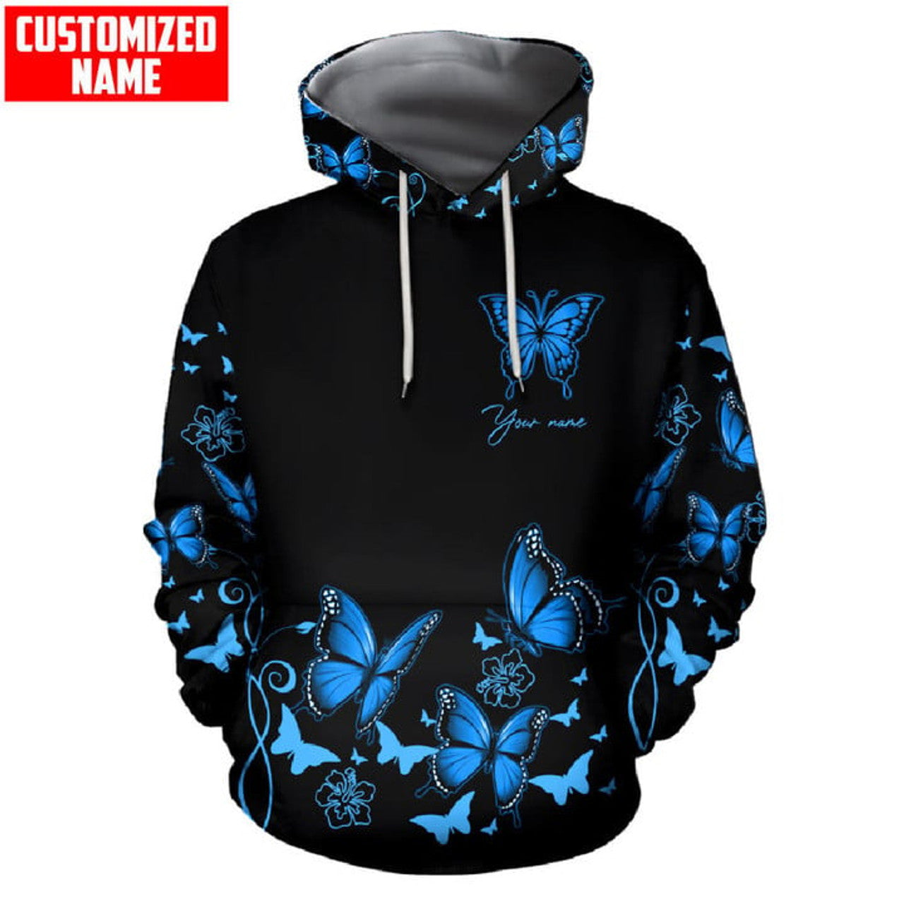 FUNSTUFFPRINT Customized Name Butterfly All Over Printed 3D Hoodie and Zip Hoodie